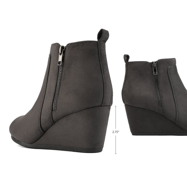Pointed Toe Suede Wedge Bootie - GREY SUEDE - 3